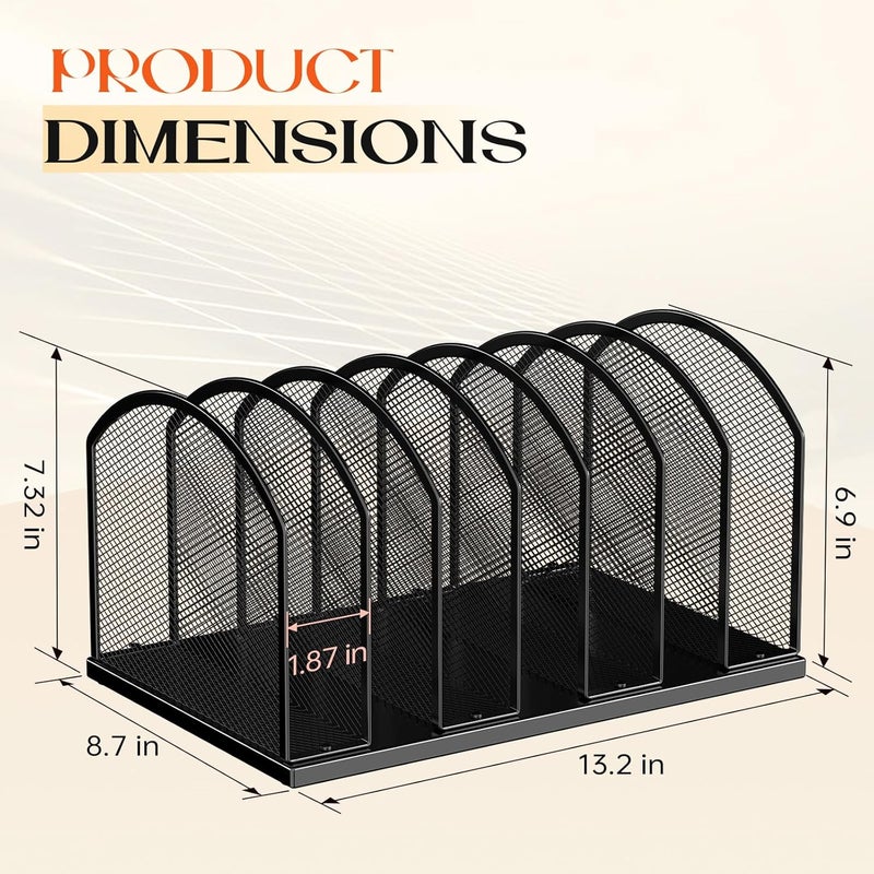 Gawerk 7-Section Metal Upright File Sorter Organizer, Office Small Letter Sorter Desktop File Organizer Metal Mesh Iron Sole, Black - Image 2